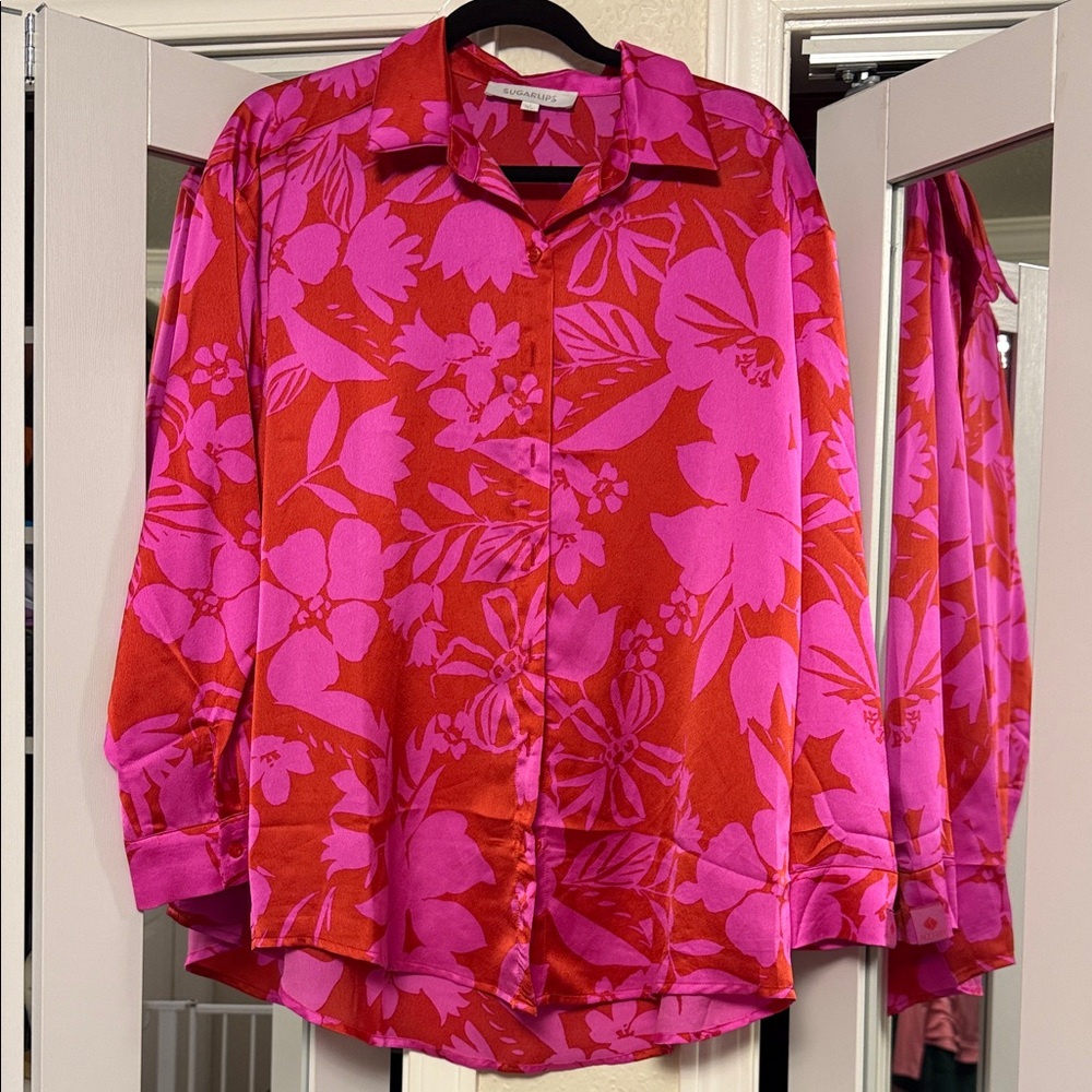 Sugarlips Pink and Red Floral Top - small